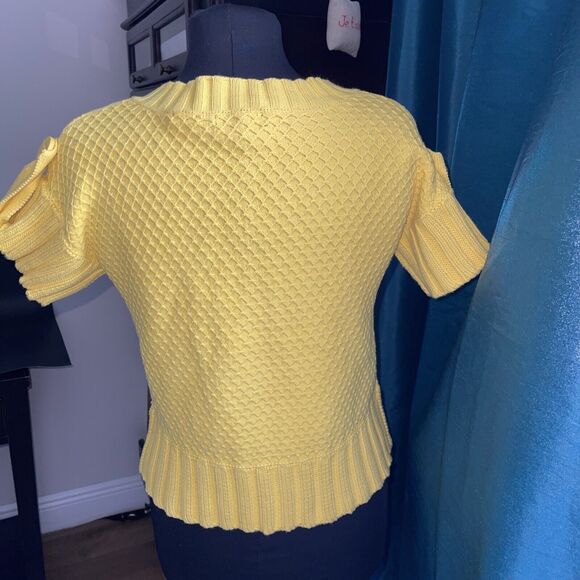 VTG Moda International Y2k Bright Yellow Large Buttons Cotton S - Picture 3 of 8